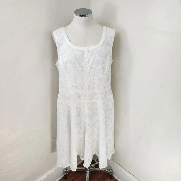 Anne Klein Women White Textured Swirl Sleeveless Fit and Flare Dress Size 16 - Picture 1 of 5